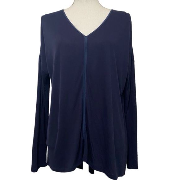 VINCE - SIZE SMALL TUNIC POPOVER TOP BLOUSE - NAVY WITH SILK TRIM - EXC COND B5 - Picture 1 of 9